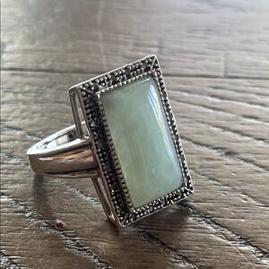 Vintage Southwest Jade and Silver Statement‎ Ring Size 8